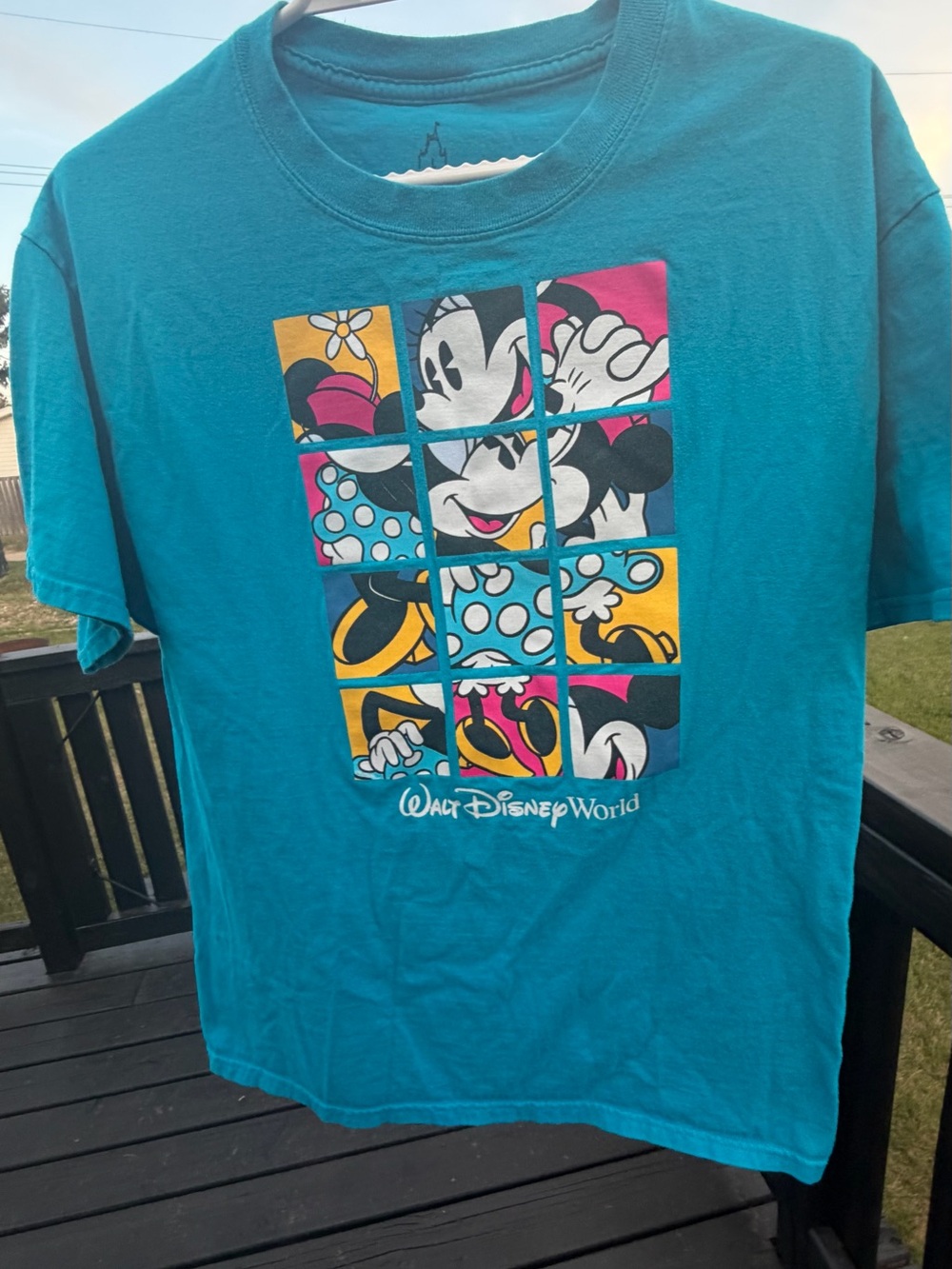 Hanes Teal Mickey & Minnie Grid Graphic Tee